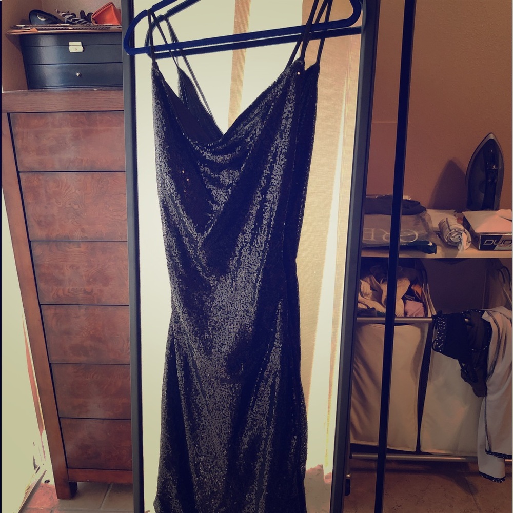 Black midi sequin dress